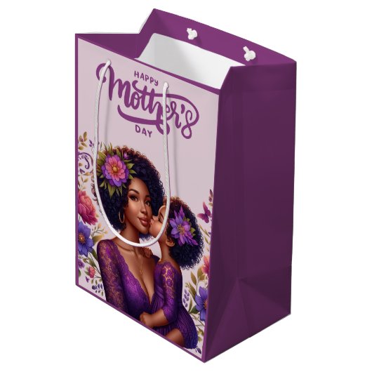 Afro-Amerikaanse moeder & dochter Happy Moederdag Medium Cadeauzakje (Achterkant Gekanteld)