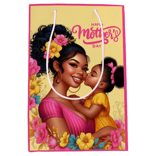 Afro-Amerikaanse moeder & dochter Happy Moederdag Medium Cadeauzakje (Voorkant)