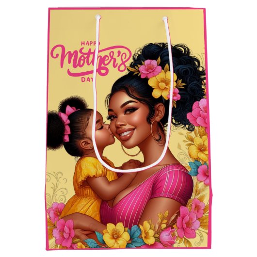 Afro-Amerikaanse moeder & dochter Happy Moederdag Medium Cadeauzakje (Achterkant)