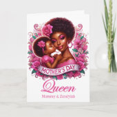 Afro-Amerikaanse Moeder & Dochter Moederdag Koning Kaart (Voorkant)