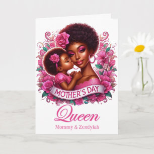 Afro-Amerikaanse Moeder & Dochter Moederdag Koning Kaart