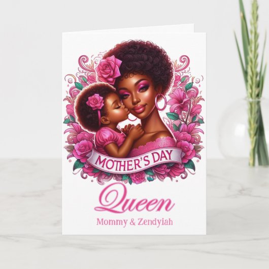 Afro-Amerikaanse moeder & dochter Moederdag Queen Kaart (Voorkant)