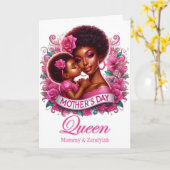 Afro-Amerikaanse moeder & dochter Moederdag Queen Kaart (Gele Bloem)