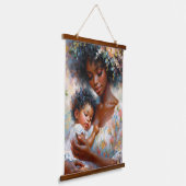 Afro-Amerikaanse moeder en Baby Floral Hangend Wandkleed (Gebogen)