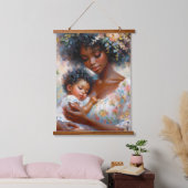 Afro-Amerikaanse moeder en Baby Floral Hangend Wandkleed (Slaapkamer)