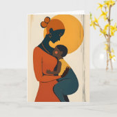 Afro-Amerikaanse moeder en kind Moederdag Kaart (Gele Bloem)