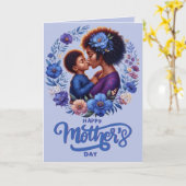 Afro-Amerikaanse Moeder & Zoon Happy Moederdag Kaart (Gele Bloem)