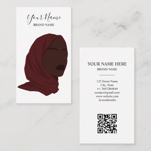 Afro Amerikaanse Moslim Hijab Beauty Salon QR Code Visitekaartje (Voorkant / Achterkant)