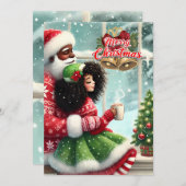 Afro-Amerikaanse Mr. & Mrs. Claus Kerstmis Kaart (Voorkant / Achterkant)