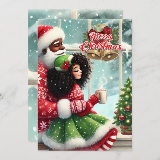 Afro-Amerikaanse Mr. & Mrs. Claus Kerstmis Kaart (Voorkant / Achterkant)