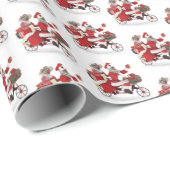 Afro-Amerikaanse Mr. & Mrs. Sinterklaas op Fiets Cadeaupapier (Rol Hoek)