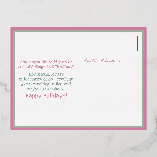 Afro-Amerikaanse Notenkraker Roze Pastel krans Folie Feestdagen Briefkaart (Achterkant)