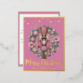 Afro-Amerikaanse Notenkraker Roze Pastel krans Folie Feestdagen Briefkaart (Voorkant / Achterkant)