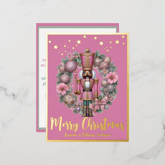 Afro-Amerikaanse Notenkraker Roze Pastel krans Folie Feestdagen Briefkaart (Voorkant / Achterkant)