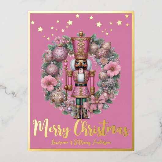 Afro-Amerikaanse Notenkraker Roze Pastel krans Folie Feestdagen Briefkaart (Voorkant)