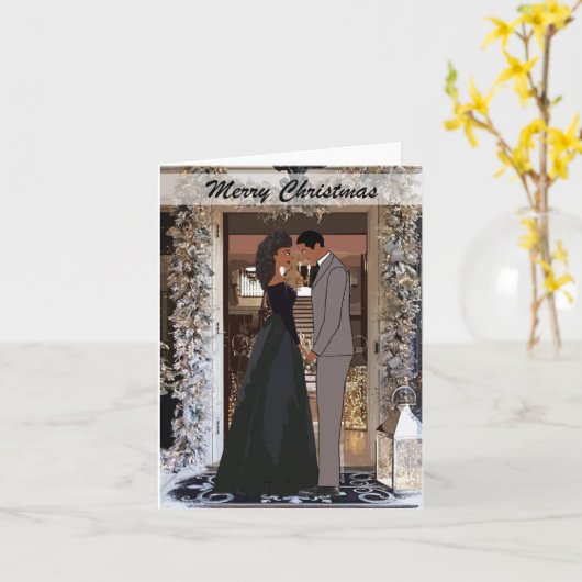 Afro-Amerikaanse paar kerst Kaart (Gele Bloem)