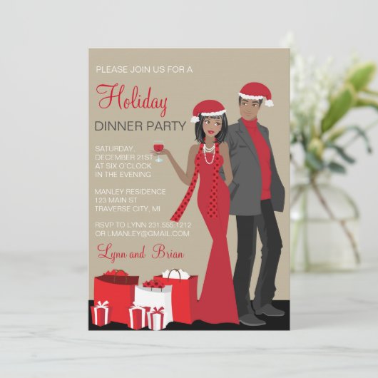 Afro-Amerikaanse paar kerstfeest diner Kaart (Staand voorkant)