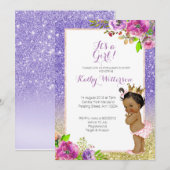 Afro-Amerikaanse Paarse Goud Baby shower Uitnodige Kaart (Voorkant / Achterkant)