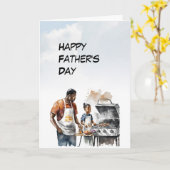 Afro-Amerikaanse papa grill en kind Vaderdag Kaart (Gele Bloem)