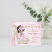 Afro-Amerikaanse Pink Pearl Lace Shoe Baby shower Kaart (Staand voorkant)