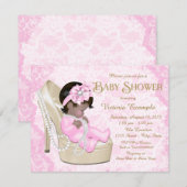 Afro-Amerikaanse Pink Pearl Lace Shoe Baby shower Kaart (Voorkant / Achterkant)