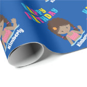 Afro-Amerikaanse Pool Party Girl Custom Birthday Cadeaupapier (Rol Hoek)