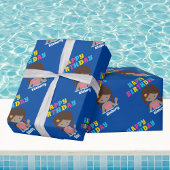 Afro-Amerikaanse Pool Party Girl Custom Birthday Cadeaupapier