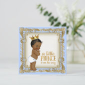 Afro-Amerikaanse Prince Baby shower Baby Blue Kaart (Staand voorkant)