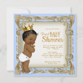 Afro-Amerikaanse Prince Baby shower Baby Blue Kaart (Achterkant)