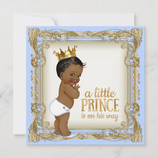 Afro-Amerikaanse Prince Baby shower Baby Blue Kaart (Voorkant)