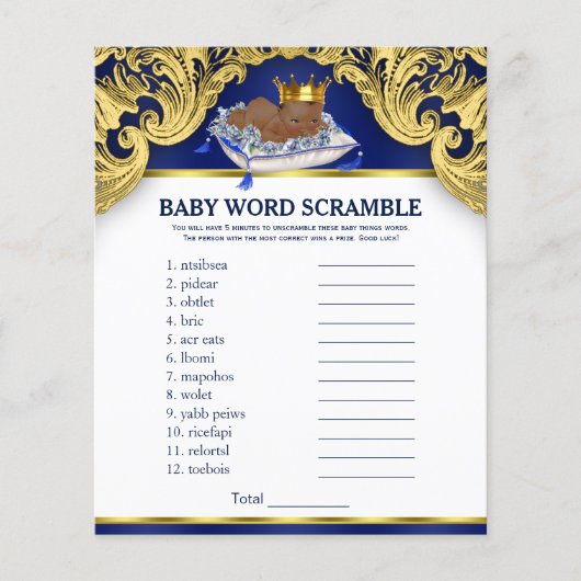 Afro-Amerikaanse Prince Baby Shower Spelletjes (Voorkant)