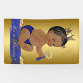 Afro-Amerikaanse Prince Boy Baby shower Spandoek (Horizontaal)