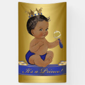 Afro-Amerikaanse Prince Boy Baby shower Spandoek (Verticaal)