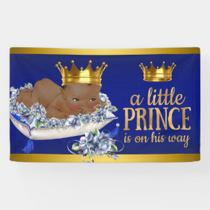 Afro-Amerikaanse Prince Boy Baby Shower Vlag Spandoek