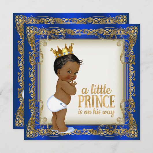 Afro-Amerikaanse Prince Ethnic Boy Baby shower Kaart (Voorkant / Achterkant)