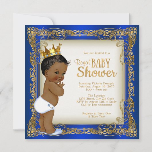 Afro-Amerikaanse Prince Ethnic Boy Baby shower Kaart (Achterkant)