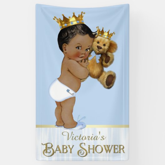 Afro-Amerikaanse Prince Teddy Bear Baby shower Spandoek (Verticaal)