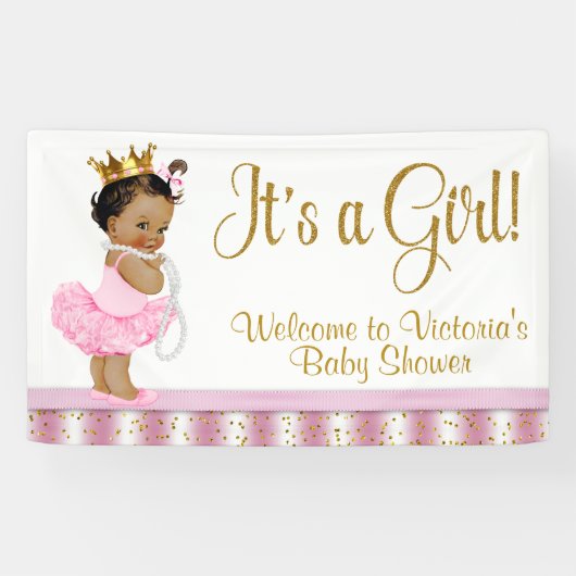 Afro-Amerikaanse Princess Baby shower Banner (Horizontaal)