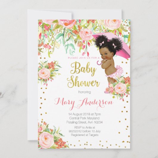 Afro-Amerikaanse Princess Baby shower Kaart (Voorkant)