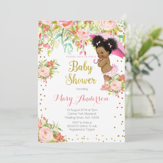 Afro-Amerikaanse Princess Baby shower Kaart (Staand voorkant)