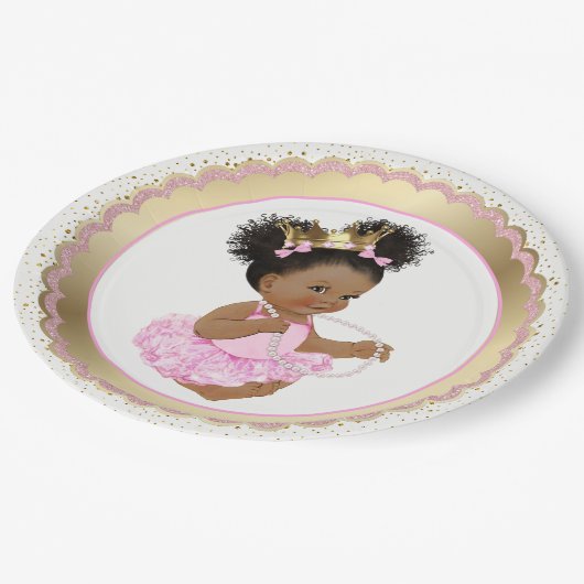 Afro-Amerikaanse Princess Baby shower Paper Bord (Gekanteld)