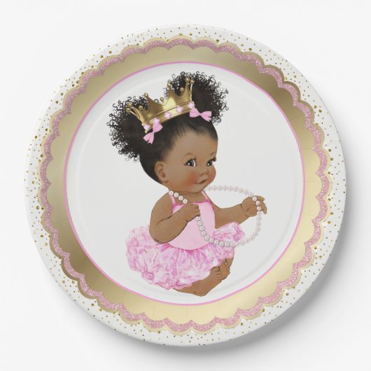 Afro-Amerikaanse Princess Baby shower Paper Bord (Voorkant)