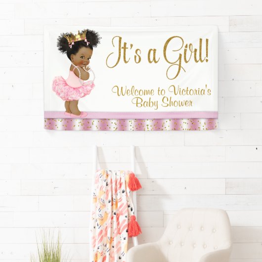 Afro-Amerikaanse Princess Girl Baby shower Banner (Insitu)
