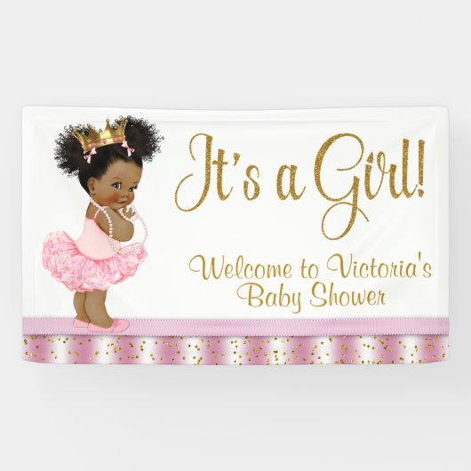 Afro-Amerikaanse Princess Girl Baby shower Banner (Horizontaal)