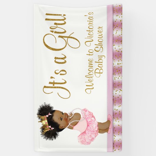 Afro-Amerikaanse Princess Girl Baby shower Banner (Verticaal)