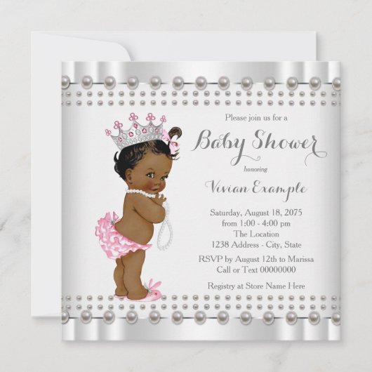 Afro-Amerikaanse Princess Pearl Baby shower Kaart (Voorkant)