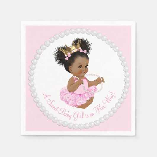 Afro-Amerikaanse Princess Pearl Baby shower Napkin Servetten (Voorkant)