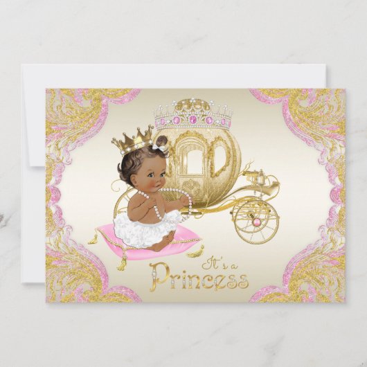 Afro-Amerikaanse Princess Pink Gold Baby shower Kaart (Voorkant)