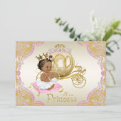 Afro-Amerikaanse Princess Pink Gold Baby shower Kaart (Staand voorkant)