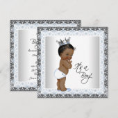 Afro-Amerikaanse prins Baby shower blauw en grijs Kaart (Voorkant / Achterkant)